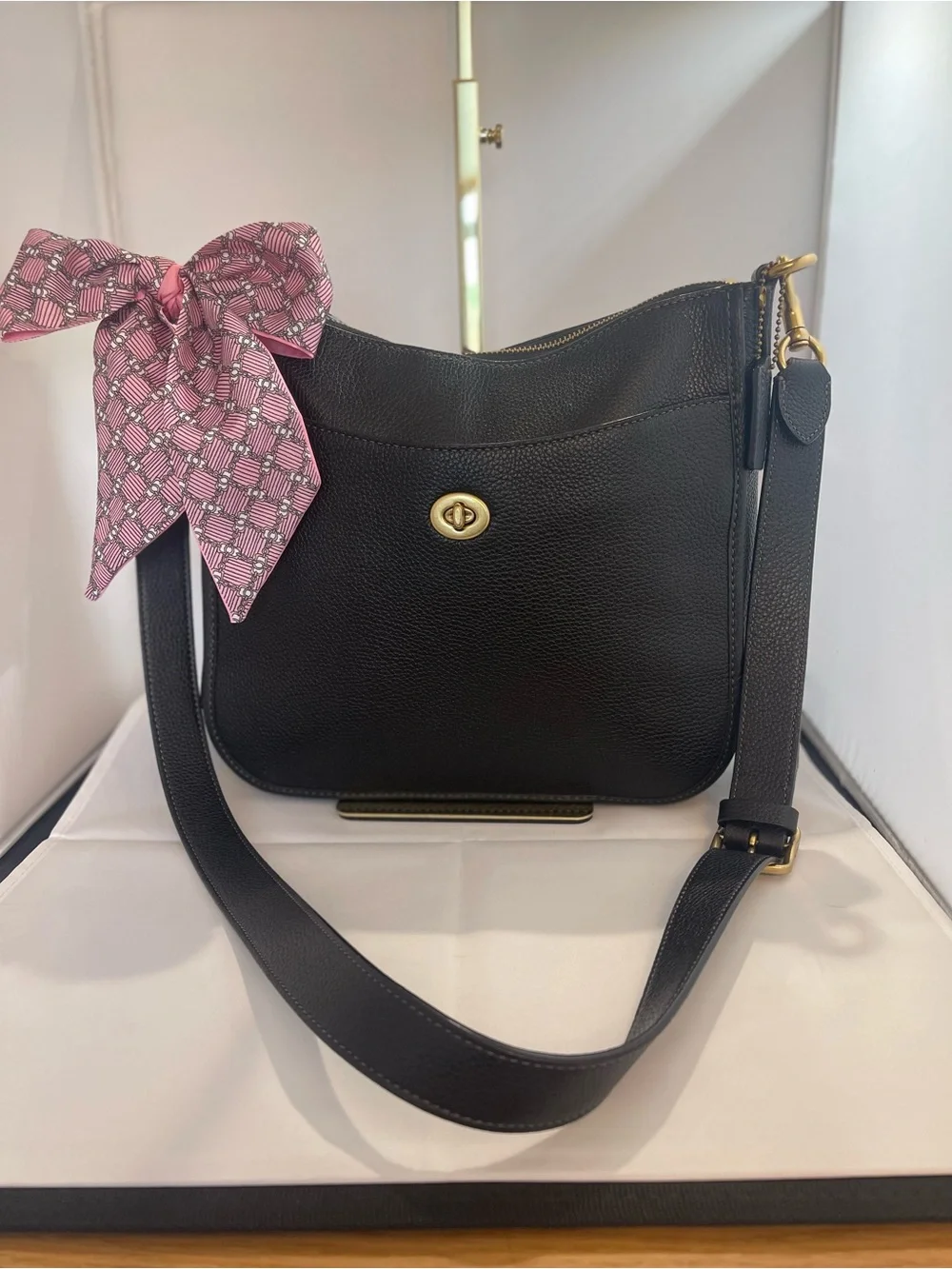 Coach Black Polished Pebble Leather Chaise Crossbody (C8483) - Picture 1 of 8